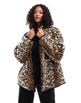 ASOS DESIGN borg fleece coat in leopard print