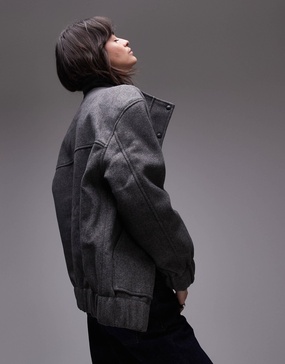 Topshop wool look bomber jacket in charcoal
