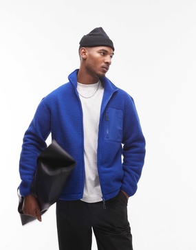 ARKET fleece pile jacket with zip front pocket in bright blue