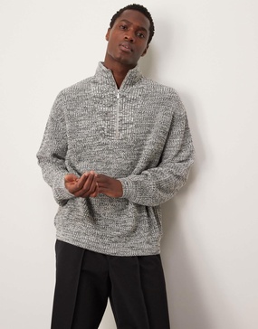 ASOS DESIGN knit oversized fisherman ribbed quarter zip sweater in gray