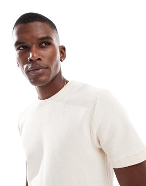 Brave Soul knit t-shirt in cream