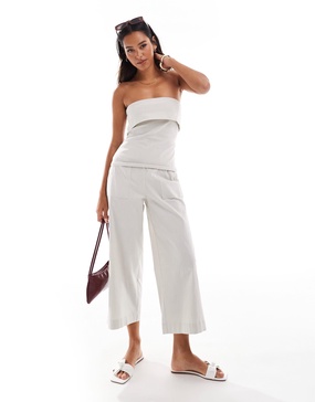 ONLY high waisted cropped tailored pants in stone - part of a set