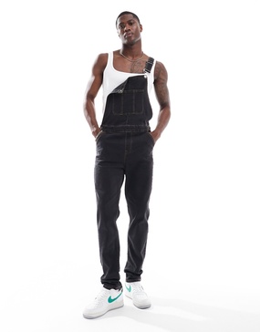 ASOS DESIGN skinny fit denim overalls in black
