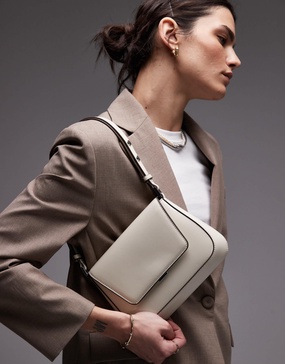 Mango patent shoulder bag in white