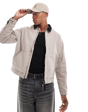 Jack & Jones twill carpenter jacket with cord collar in beige
