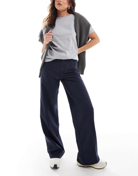 Bershka wide leg tailored pants in navy pinstripe