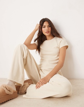 ASOS DESIGN mix & match lounge fluffy sock tee in cream