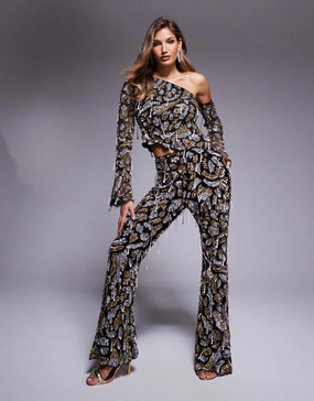 ASOS LUXE embellished pants with drop pearls in black - part of a set