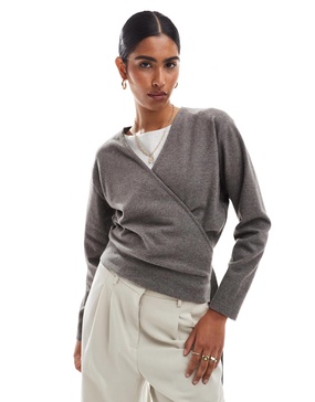 ASOS DESIGN supersoft wrap top in charcoal heather - part of a set