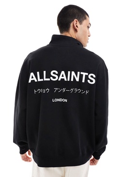 AllSaints Underground 1/2 zip sweatshirt in black