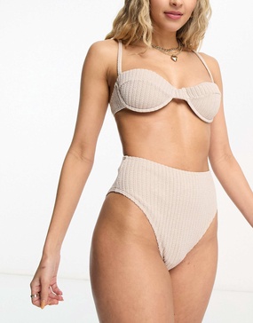 4th & Reckless lopez textured bikini bottom in stone