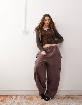 COLLUSION oversized tie pants in peppercorn