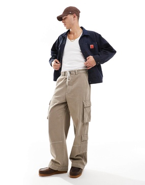 Bershka straight leg cargo pants in camel