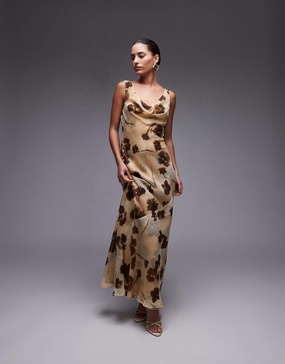 Topshop built up double layered cowl neck maxi dress in buttermilk floral