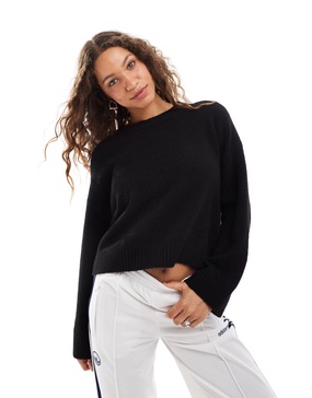 Monki round neck relaxed knit sweater in black