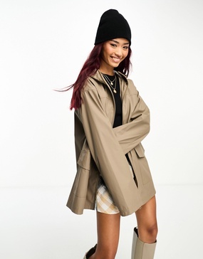 ASOS DESIGN rubberized rain coat in mushroom
