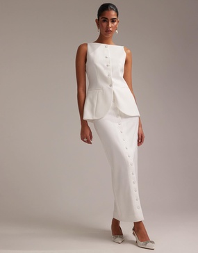 ASOS DESIGN button detail pencil midaxi skirt in white