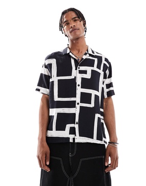 Bershka geometric patterned shirt in black