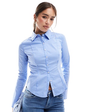 Bershka fitted shirt in blue stripe