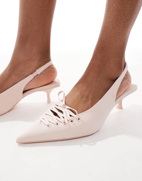 Stradivarius slingback kitten heeled shoe in beige