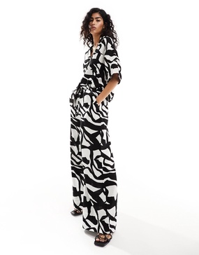 ASOS DESIGN cheesecloth tie waist wide pull on pants in print