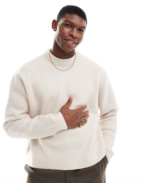 Bershka knitted boxy fit sweater in ecru