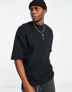 ASOS DESIGN oversized t-shirt in black with rose print