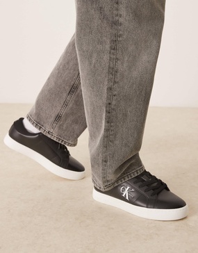 Calvin Klein Jeans classic cupsole leather sneakers in black and white