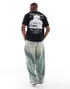 Bershka tasty house back printed T-shirt in black