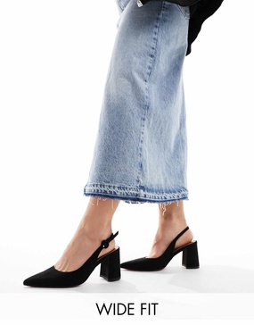 ASOS DESIGN Wide Fit Sutton slingback mid block heeled shoes in black suedette