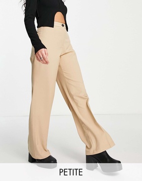 Bershka Petite wide leg slouchy dad tailored pants in camel