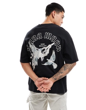 ADPT oversized t-shirt with birds back print in black