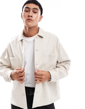 Bershka faux wool overshirt in ecru