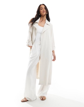 Stradivarius crinkle trench coat in ecru