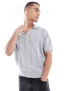 Bershka knit polo shirt in blue