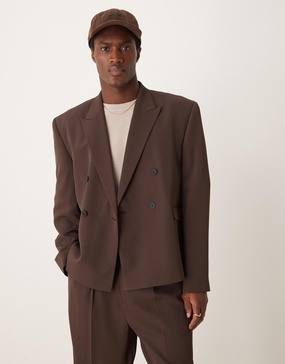 ASOS DESIGN boxy cropped suit jacket in brown