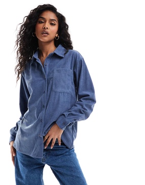Brave Soul long sleeve corduroy overshirt in gray
