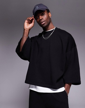 ASOS DESIGN oversized sweatshirt fabric T-shirt in black - part of a set