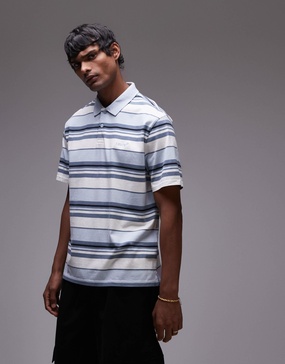 Levi's Authentic logo multi stripe jersey polo in light blue