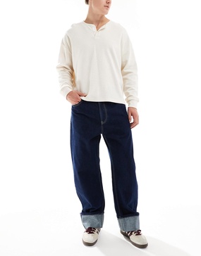 Bershka turn-up straight jeans in indigo