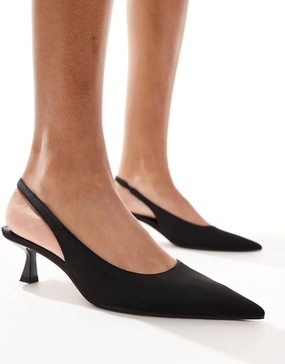 ASOS DESIGN Stroll slingback mid heeled shoes in black