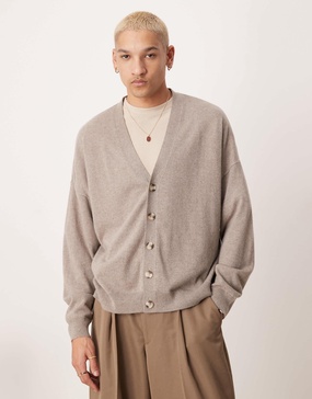 ASOS DESIGN Premium 100% cashmere oversized boxy fit cardigan in taupe