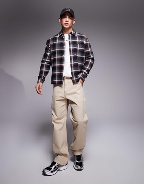 ASOS DESIGN boxy regular shirt in black and red check