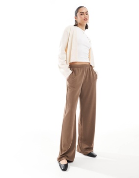 Bershka wide leg soft knit sweatpants in brown