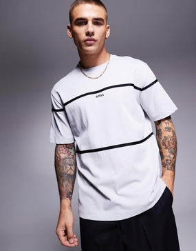 BOSS Green Tercy Tape central logo t-shirt relaxed fit in light gray
