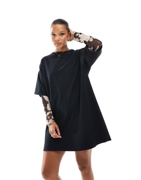 ASOS DESIGN 2 in 1 T-shirt mini dress with cow print sleeves