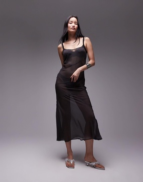 Topshop exposed seam sheer maxi dress in gray