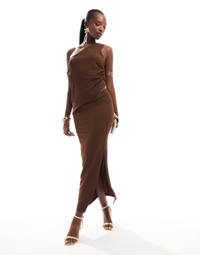 ASOS DESIGN column maxi skirt in textured chocolate - part of a set