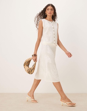 ASOS DESIGN lace knit awkward length skirt in ecru - part of a set