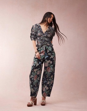 ASOS DESIGN v neck tea blouse in in floral print